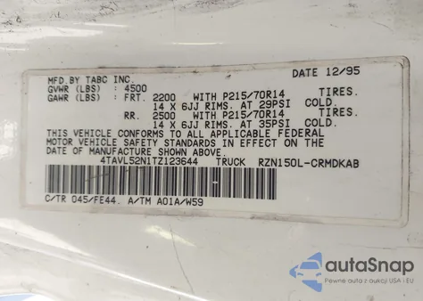 1996 Toyota Tacoma Xtracab from USA, damaged, VIN 4TAVL52N1TZ123644